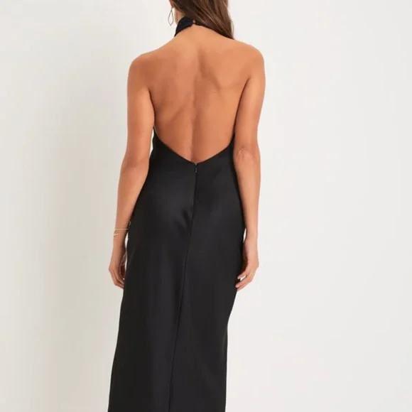Beyond Classy Black Satin Halter Midi Dress - Picture 3 of 4